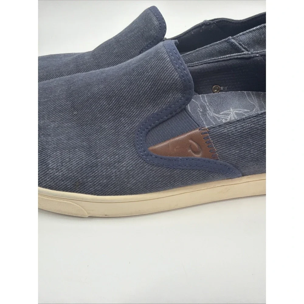 OluKai Kahu Men 8.5 Navy Blue Fabric Slip On Boat Shoes/Loafers/Sneakers